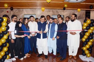 Chairman Senate Syed Yousaf Raza Gilani inspects fitness machines at the Energized Fitness Pavilion.