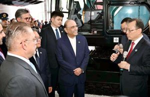 President Asif Ali Zardari being briefed on machinery, equipment and production capacity during his visit to SANY Heavy Industry Co., Ltd