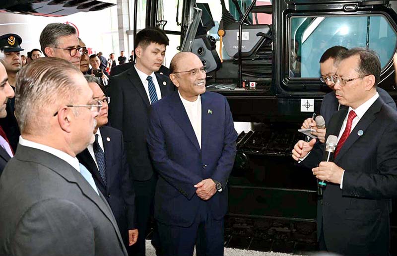 President Asif Ali Zardari being briefed on machinery, equipment and production capacity during his visit to SANY Heavy Industry Co., Ltd