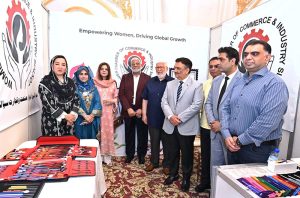Special guests Mian Muhammad Riaz, MPA Chaudhary Faisal Ikram, President Chamber Syed Ehtsham Mazhar Gilani and Chairman Zeeshan Tariq Sheikh inaugurate the SIMAP Technology & Innovation Summit 2026 (4th Edition).
