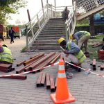 Labourers are busy repairing and working on the construction of the Ferozepur Road Metro Station