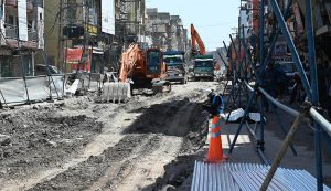 Heavy machinery is being used for maintenance and construction work on Ganj Mandi Road in the city