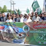 Commissioner Musarat Jabeen and Deputy Commissioner Nadeem Nasir lead a rally to express solidarity with the Pakistan Armed Forces started from District Council Chowk in connection with the one-year celebrations of the Maraka-e-Haq (Bunyan-ul- Marsoos)