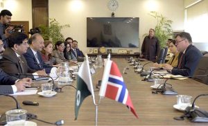Federal Minister for Climate Change and Environmental Coordination, Dr. Musadik Malik meeting with Norwegian Ambassador to Pakistan H.E. Per Albert Ilsaas