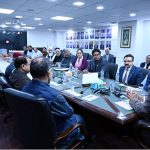 Minister of State on Finance Bilal Azhar Kayani chairing a meeting with small traders associations at FBR Tax House (RTO)