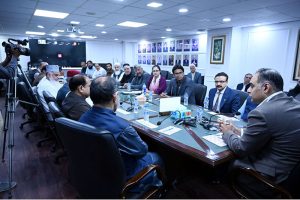 Minister of State on Finance Bilal Azhar Kayani chairing a meeting with small traders associations at FBR Tax House (RTO)