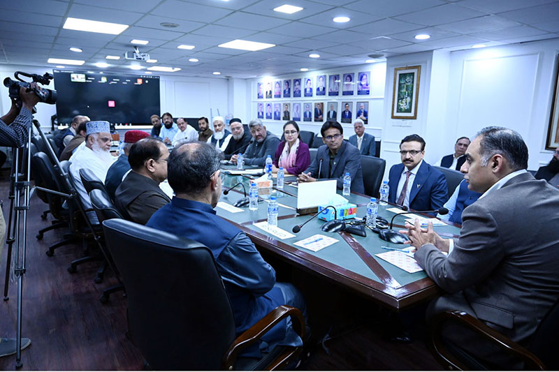 Minister of State on Finance Bilal Azhar Kayani chairing a meeting with small traders associations at FBR Tax House (RTO)
