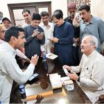 Political Secretary to Chairman Pakistan Peoples Party, MPA Jameel Ahmed Soomro, listens to public grievances at the Public Center in Ghalib Nagar