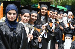 Minister of State for Federal Education Wajiha Qamar awarding degrees and prizes to outstanding students during the 45th Convocation Ceremony at Islamabad Model College for Girls (Postgraduate) F-7/2.