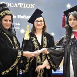 Federal Parliamentary Secretary for Education Rabia Farooqi awarding degree to a successful student during 23rd Convocation of Islamabad Model College for Girls G-10/4.