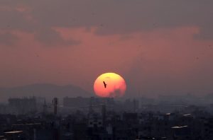 An aerial view of Sunset after rain in the city