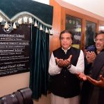 Federal Minister for Railways Hanif Abbasi and Governor Sindh Muhammad Nehal Hashmi offer Dua after unveiling the inaugural plaque of The International School – Pakistan Railways Campus during the inauguration ceremony