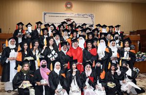 Minister of State for Federal Education Wajiha Qamar awarding degrees and prizes to outstanding students during the 45th Convocation Ceremony at Islamabad Model College for Girls (Postgraduate) F-7/2.