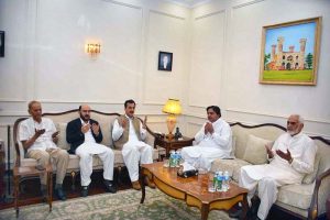 Acting President Syed Yousaf Raza Gilani visits Speaker House meets Speaker Punjab Assembly Malik Muhammad Ahmad Khan and Minister of State Malik Rashid Ahmad Khan offers condolences on the demise of the Speaker's sister and the Minister's niece Fateha offered and prayers held for the departed soul