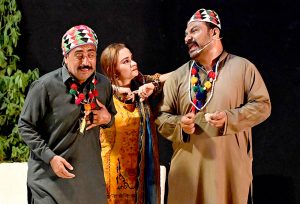 Artists perform in the Sindhi drama “Anain Khe Maat” at Z.A. Bhutto Open Air Theater, Arts Council, in collaboration with the Culture Department, Government of Sindh.