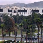 A view of a local hotel accommodating guests amid heightened security measures as arrangements have been put in place for the Islamabad Talks 2026 in the capital, being held as a diplomatic effort to ease tensions in the region