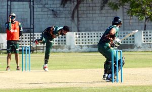 Peshawar Zalmi players practice at the National Bank Stadium ahead of their upcoming match against Hyderabad Kingsmen in HBL PSL 11