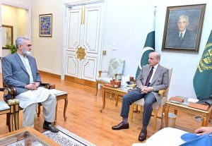 Caretaker Chief Minister Gilgit Baltistan Justice (R) Yar Muhammad calls on Prime Minister Muhammad Shehbaz Sharif.