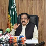 Adviser to Prime Minister (PM) on Political & Public Affairs Senator Rana Sanaullah Khan is talking to media persons at his residence