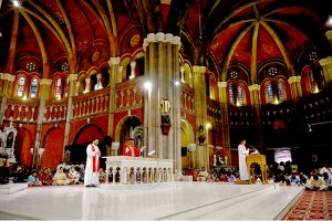 Worshipers attend Good Friday service at the Sacred Heart Cathedral Church
