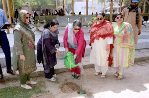 Vice Chancellor Government College Women University Faisalabad (GCWUF) Dr. Kanwal Ameen leads an awareness walk organized by the Department of Botany in collaboration with Green & Clean Society to mark Earth Day.