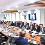 Federal Minister for Finance and Revenue Senator Muhammad Aurangzeb chairing a meeting of the Economic Coordination Committee (ECC) of the Cabinet at the Finance Division