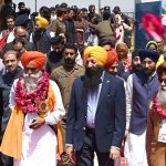 Thousands of Indian Sikh pilgrims (yatrees) arrive at Wagah Border to attend the Vaisakhi Mela and celebrate the 327th birth anniversary of the Khalsa