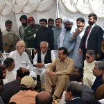 Chairman Senate Syed Yousaf Raza Gilani offers condolences on the demise of former Punjab Governor Sardar Zulfiqar Ali Khosa, expressing deep grief and sympathies with the bereaved family. Sons of the deceased, Saifuddin Khosa, Sardar Hussamuddin Khosa, and Sardar Dost Muhammad Khan Khosa, were also present at Khosa House during the visit