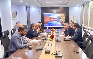 Federal Minister for Energy (Power Division), Sardar Awais Ahmed Khan Leghari, in a meeting with Canadian High Commissioner Tarik Ali Khan.