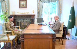 COAS and CDF, Field Marshal Syed Asim Munir, NI (M), calls on Prime Minister Muhammad Shehbaz Sharif.