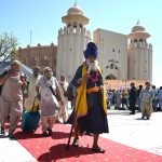 Thousands of Indian Sikh pilgrims (yatrees) arrive at Wagah Border to attend the Vaisakhi Mela and celebrate the 327th birth anniversary of the Khalsa