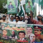 Tehreek Naujawanan-e-Pakistan Kashmir Karachi organized a rally in support of the Pakistan Army over hosting Iran–US talks in Islamabad, outside the Karachi Press Club