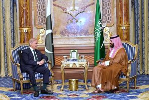 Prime Minister Muhammad Shehbaz Sharif meets Crown Prince and Prime Minister of Kingdom of Saudi Arabia, Prince Mohammed Bin Salman Bin Abdulaziz Al-Saud.