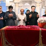 Chairman Pakistan Peoples Party Bilawal Bhutto Zardari along with Chief Minister Sindh Syed Murad Ali Shah and others offering Fateha at the grave of Shaheed Zulfqar Ali Bhutto on the occasion of his 47th death anniversary at Garhi Khuda Bakhsh