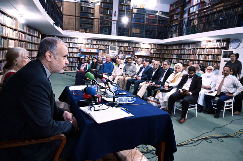 Consul General of the Islamic Republic of Iran, Akbar Eissa Zadeh, addresses a session on “Iran at the Crossroads of War in the Middle East” at the Pakistan Institute of International Affairs (PIIA)