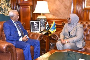 Rwandan Ambassador Harerimana Fatou calls on Sindh Governor Syed Muhammad Nehal Hashmi at the Governor's House