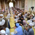 Maulana Muhammad Tayyab Qureshi, Chief Khateeb of Khyber Pakhtunkhwa and Imam of Masjid Mahabat Khan, attends a prayer service as the nation observes Youm-e-Tashakur following a ceasefire agreement between the United States and Iran at Masjid Mahabat Khan