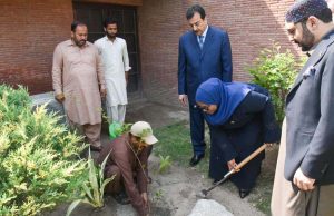 Chairman Senate, Syed Yousuf Raza Gillani along with H.E. Harerimανα Fatou, High Commissioner of the Republic of Rwanda planted a sapling at Gilani house