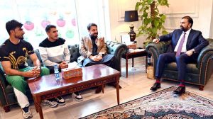 International kickboxer Nisar Ahmed meets Balochistan Chief Minister Mir Sarfraz Bugti, with MPA Engineer Zamrak Khan Achakzai present on the occasion.