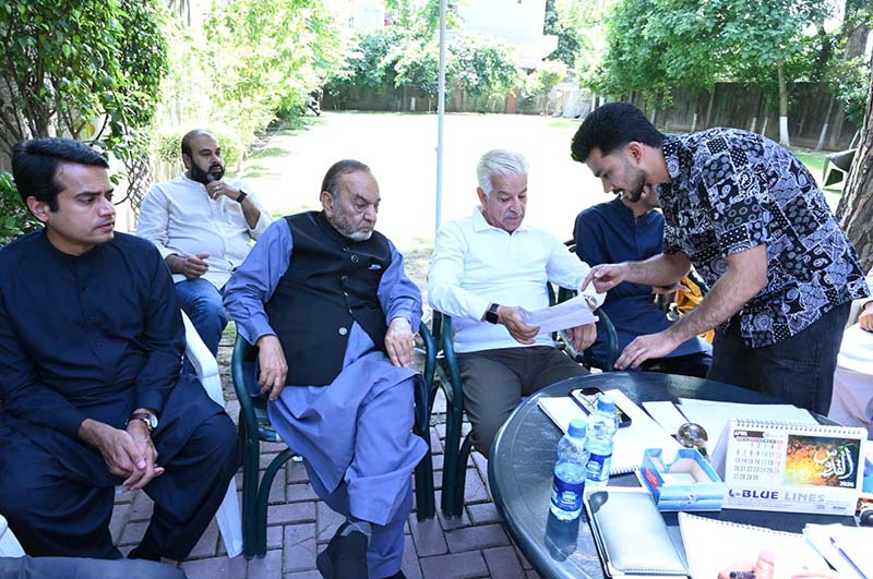 Defense Minister Khawaja Muhammad Asif listens to public concerns at his residence in Cantt