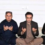 Chairman Pakistan Peoples Party Bilawal Bhutto Zardari condoles with Member National Assembly Ijaz Jakhrani on the death of his father Mir Ahmed Nawaz alias Babul Khan Jakhrani at Jakhrani House