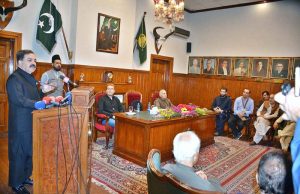 Governor Balochistan Jaffar Khan Mandukhail distributing national, civil awards among journalists on their best performances at Governor House.