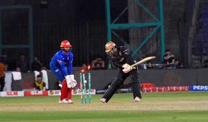 Hyderabad Kingsmen batsman Husain Shah bowled out during Islamabad United vs Hyderabad Kingsmen Pakistan Super League 11 at National Stadium
