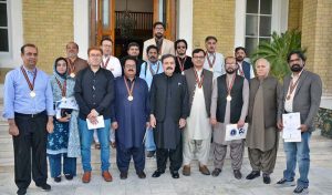 Governor Balochistan Jaffar Khan Mandukhail distributing national, civil awards among journalists on their best performances at Governor House.