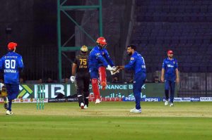 Hyderabad Kingsmen batsman Husain Shah bowled out during Islamabad United vs Hyderabad Kingsmen Pakistan Super League 11 at National Stadium