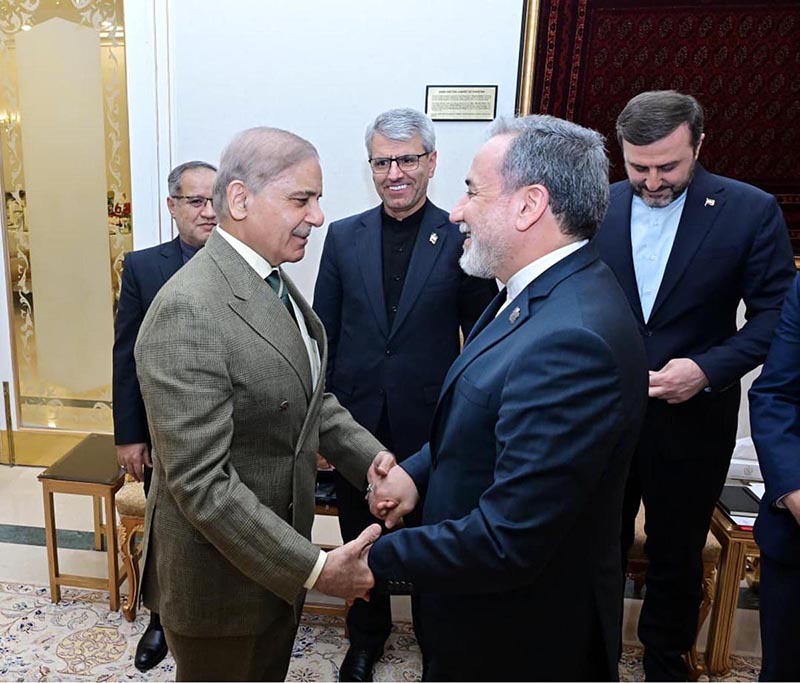 Iranian Foreign Minister Seyyed Abbas Araghchi calls on Prime Minister Muhammad Shehbaz Sharif. Deputy Prime Minister and Foreign Minister Senator Mohammad Ishaq Dar and Chief of Army Staff & Chief of Defence Forces Field Marshal Syed Asim Munir were also present in the meeting