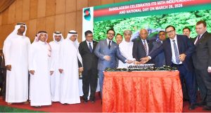 Sindh Governor Syed Muhammad Nehal Hashmi addresses the audience as the chief guest at the 55th Independence Day and National Day celebrations of Bangladesh