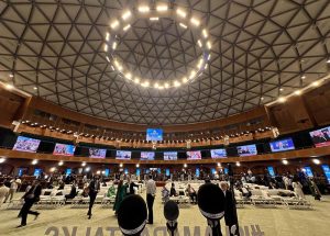 An interior view of the modern media center established at the Jinnah Convention Centre to facilitate national and international journalists covering the historic Islamabad Talks 2026 in the Federal Capital