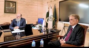 Federal Minister for Commerce Jam Kamal Khan in a meeting with Mohammad Haris Agar, discussing formalization to boost exports, tax revenue, and industrial growth .