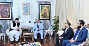 Prime Minister Muhammad Shehbaz Sharif offering condolence at the demise of the mother of Pir Syed Imran Ahmed Shah, Federal Minister for Poverty Alleviation.